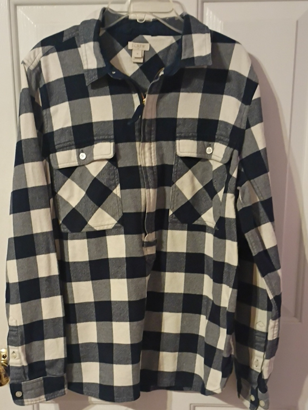Women's J Crew Buffalo Black And White Zip Up Shirt
